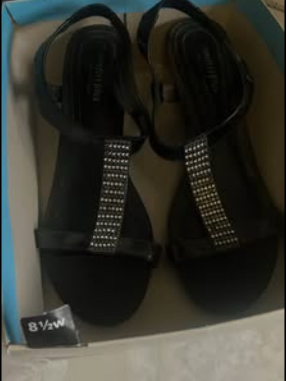 Black T-Strap Rhinestone Women's Wedge with Ankle Strap